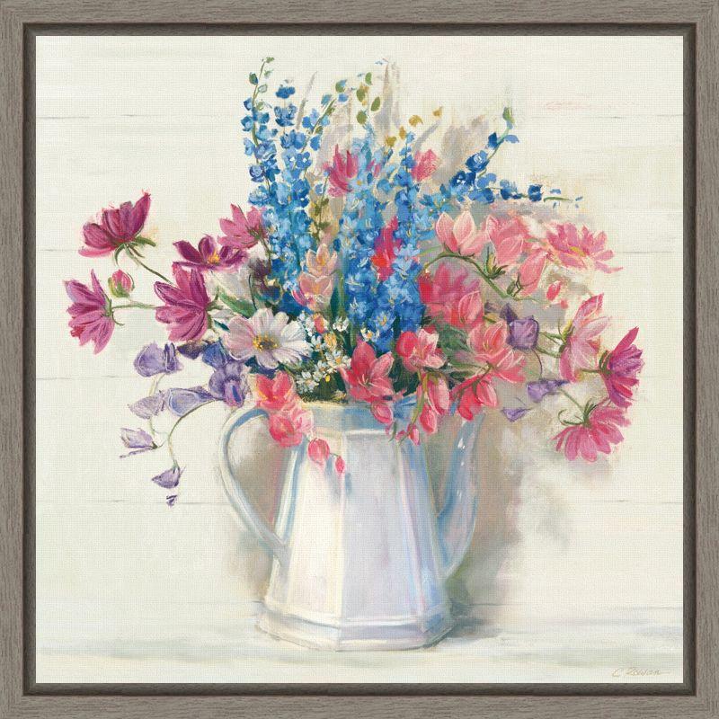 Bright Floral Bouquet Canvas Print in Gray Frame, 16 x 16 inches