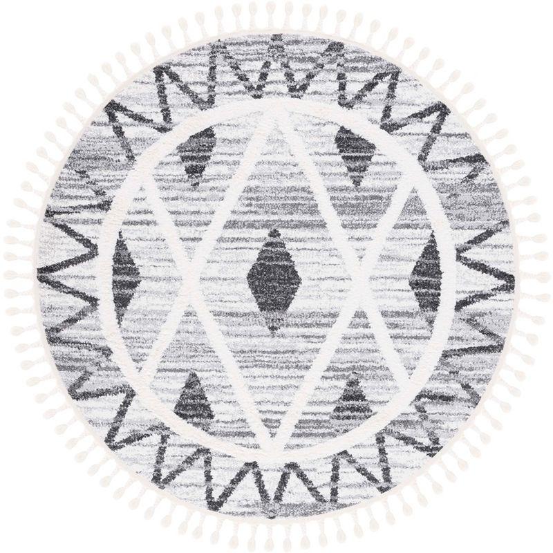 Moroccan Tassel Shag MTS642 Power Loomed Area Rug - Gray/Ivory - 6'7" round - Safavieh.