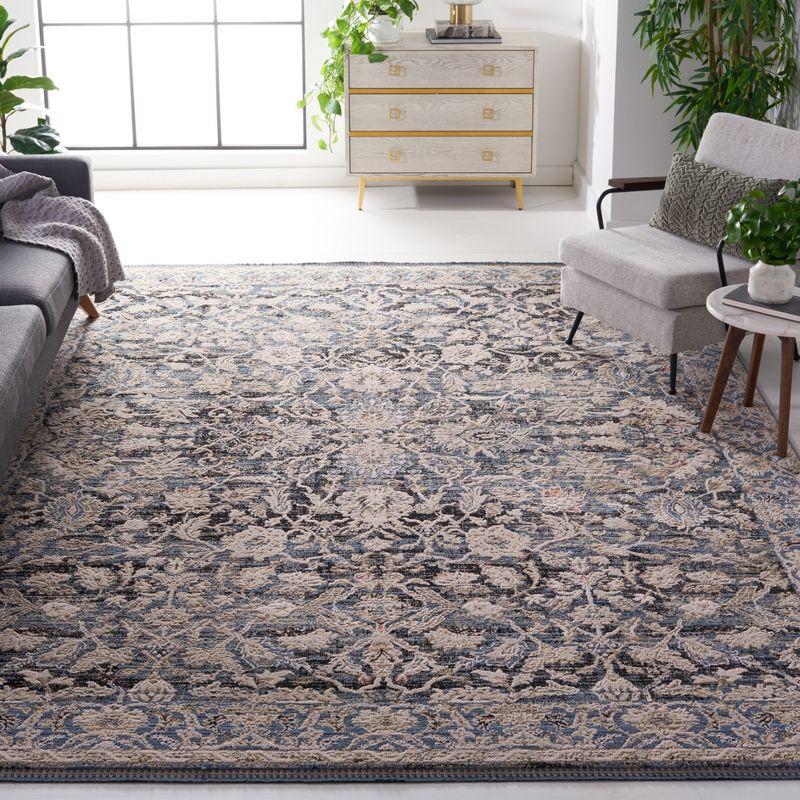 Ivory and Navy Hand-Knotted Wool Area Rug 8' x 10'