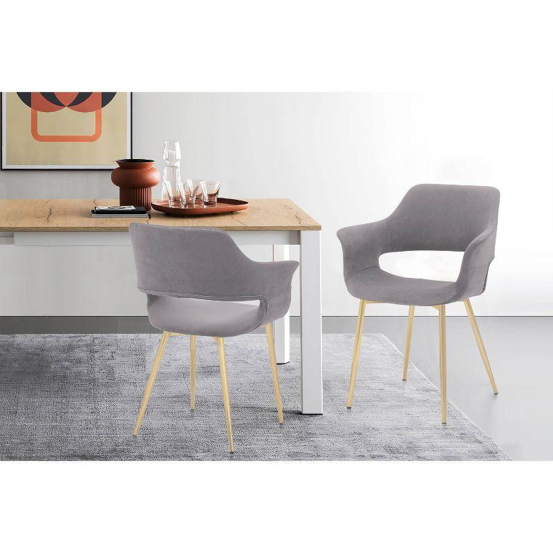 Gigi Velvet Metal Dining Room Chair Gray - Armen Living: Gold Legs, Ergonomic Back, Set of 2