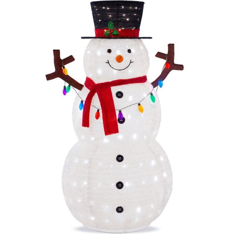 Large White Lighted Pop-Up Snowman with LED Lights and Scarf