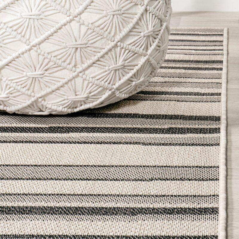 2' x 8' Castara Wavy Stripe Modern Indoor/Outdoor Runner Rug, Cream/Dark Gray - JONATHAN Y