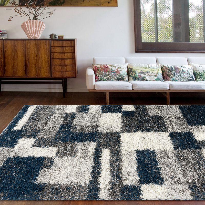 World Rug Gallery Distressed Modern Boxes Plush Shag Area Rug