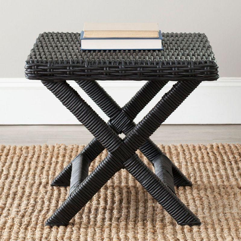 Transitional Manor Black Rattan Bench with Cross-Leg Design