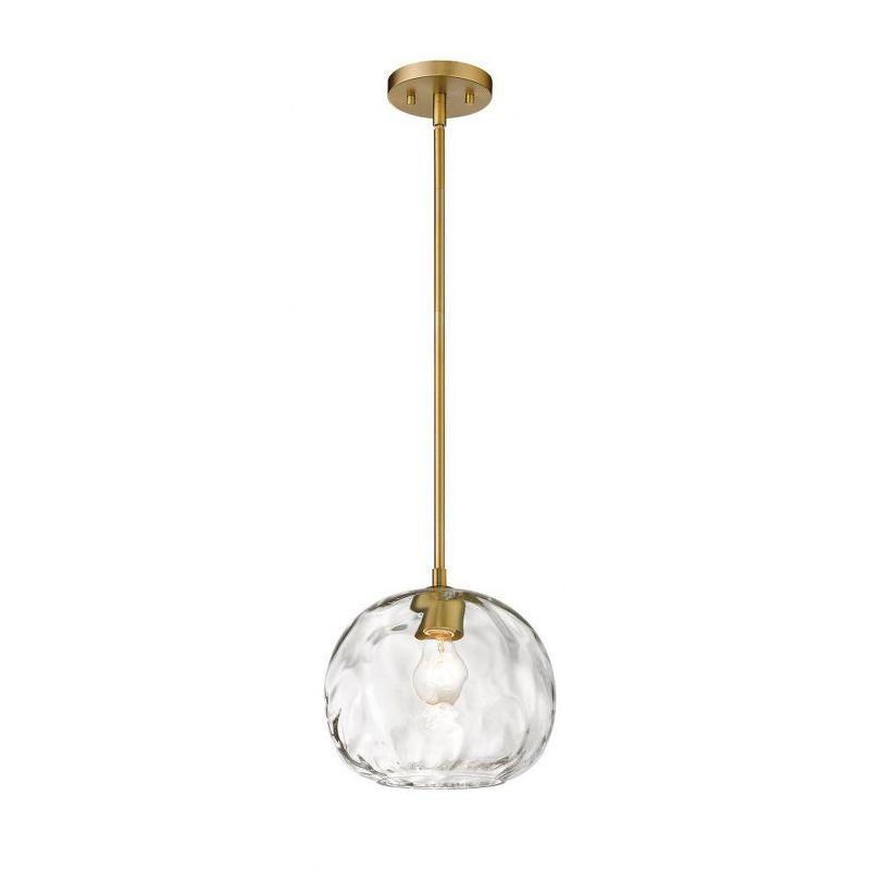 Chloe Olde Brass 10" Clear Water-Textured Glass Pendant