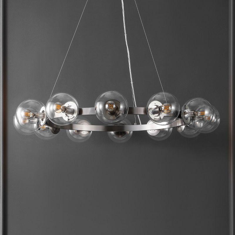 Elegant Nickel and Crystal 38" Chandelier with Glass Orbs