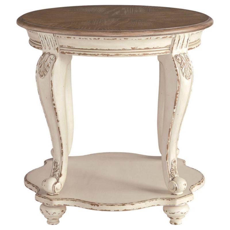 Antiqued Two-Tone Mirrored Storage Round End Table