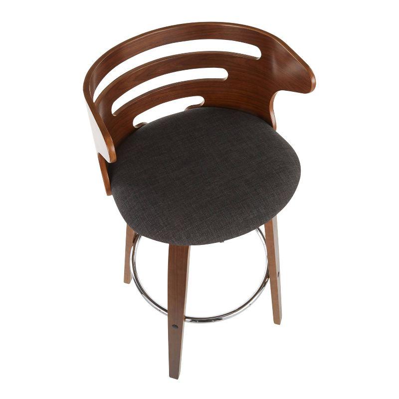 Mid-Century Modern Charcoal Upholstered Swivel Barstool with Walnut Wood