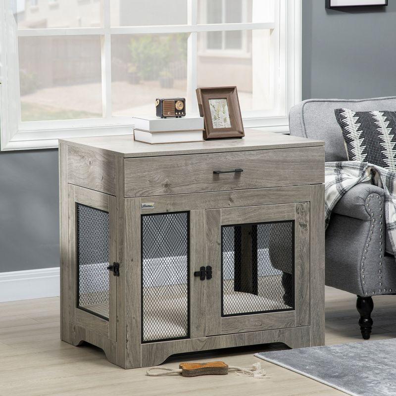 Gray Soft-Sided Dog Crate End Table with Drawer