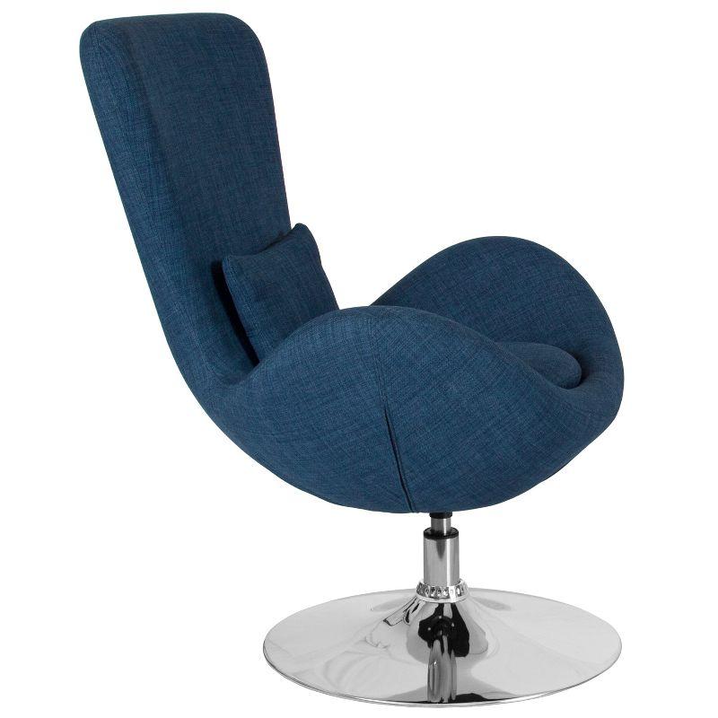 Merrick Lane High-Back Egg Style Lounge Chair in Blue Fabric Upholstery With 360° Swivel Chrome Base