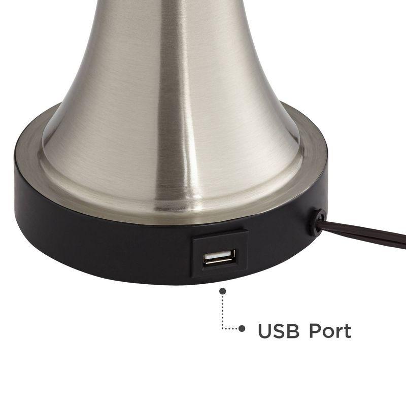 360 Lighting Seymore Modern Table Lamps 26" High Set of 2 Silver with USB Charging Port LED Touch On Off White Drum Shade for Bedroom Living Room Desk