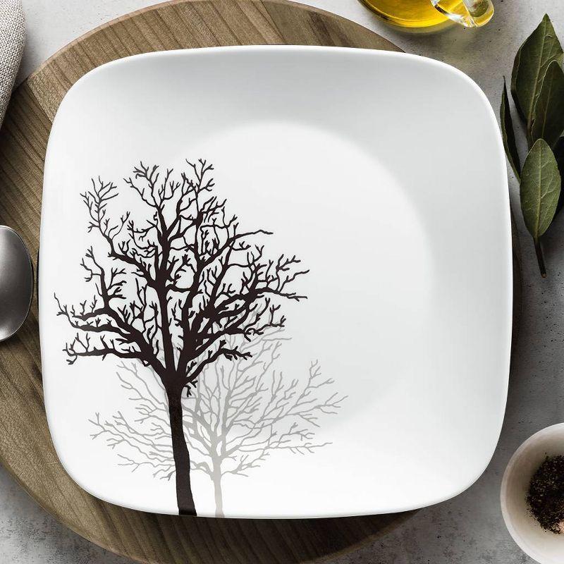 Corelle 12pc Vitrelle Timber Shadows Dinnerware Set: Botanical Tree Pattern, Service for 4, Includes Plates & Bowls