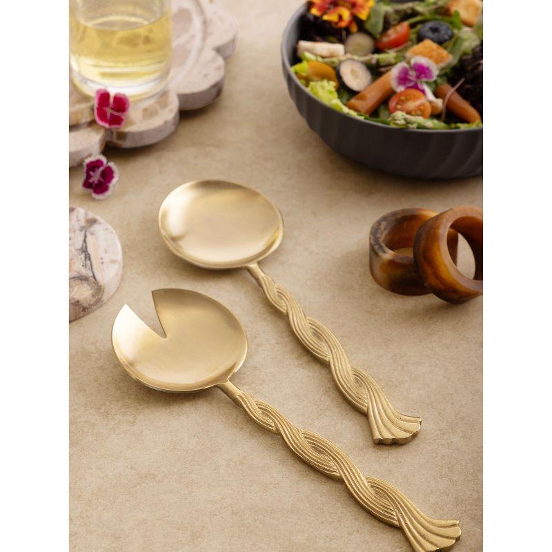 Matte Gold-Finished Stainless Steel Spiral Salad Servers, Set of 2