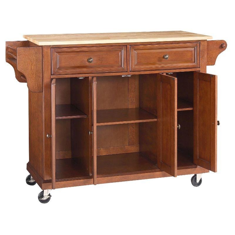 Crosley Natural Wood Top Kitchen Cart - Cherry: Hardwood Frame, Adjustable Shelves, Casters