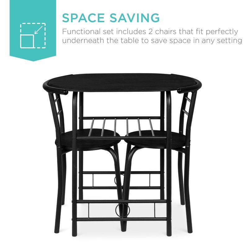 Best Choice Products 3-Piece Wood Dining Room Round Table & Chairs Set w/ Steel Frame, Built-In Wine Rack