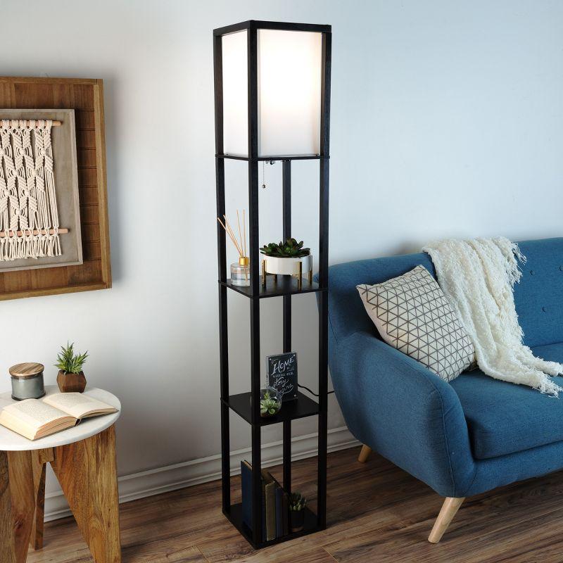 Torchiere Floor Lamp Black/White with 3-Tier Storage Shelves (Includes LED Light Bulb) - Lavish Home