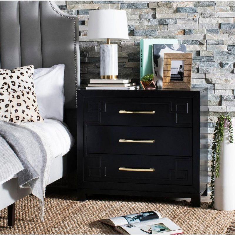 Transitional Black and Gold 3-Drawer Chest with Carved Details