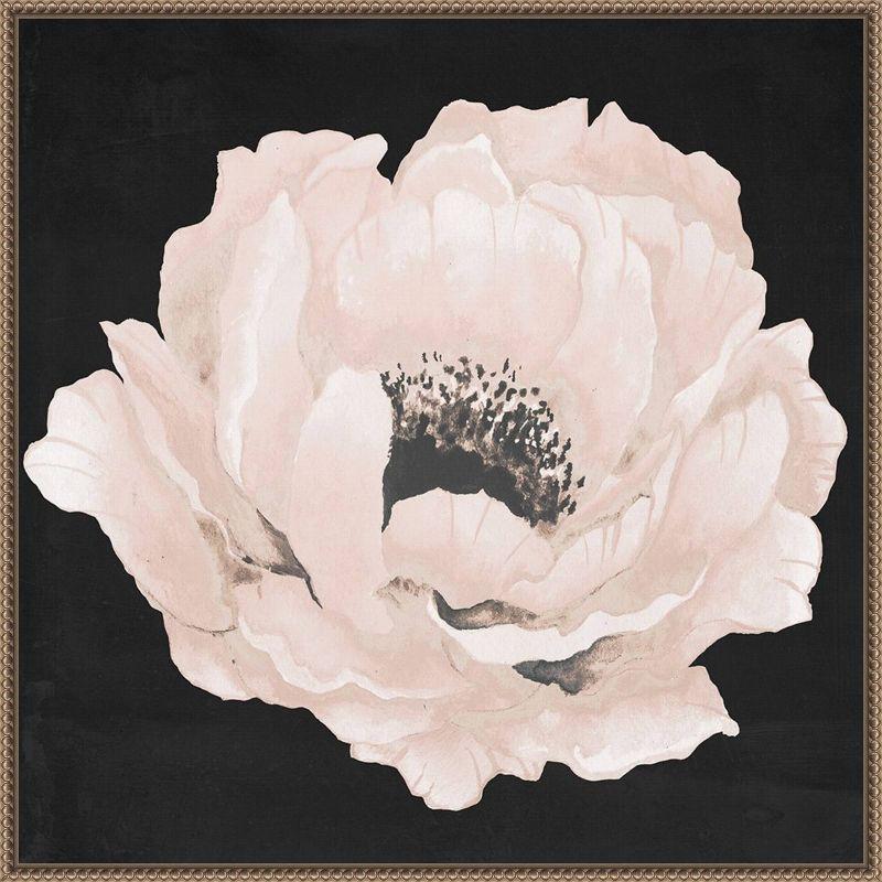 Pink Flower on Black Canvas with Bronze Beaded Frame