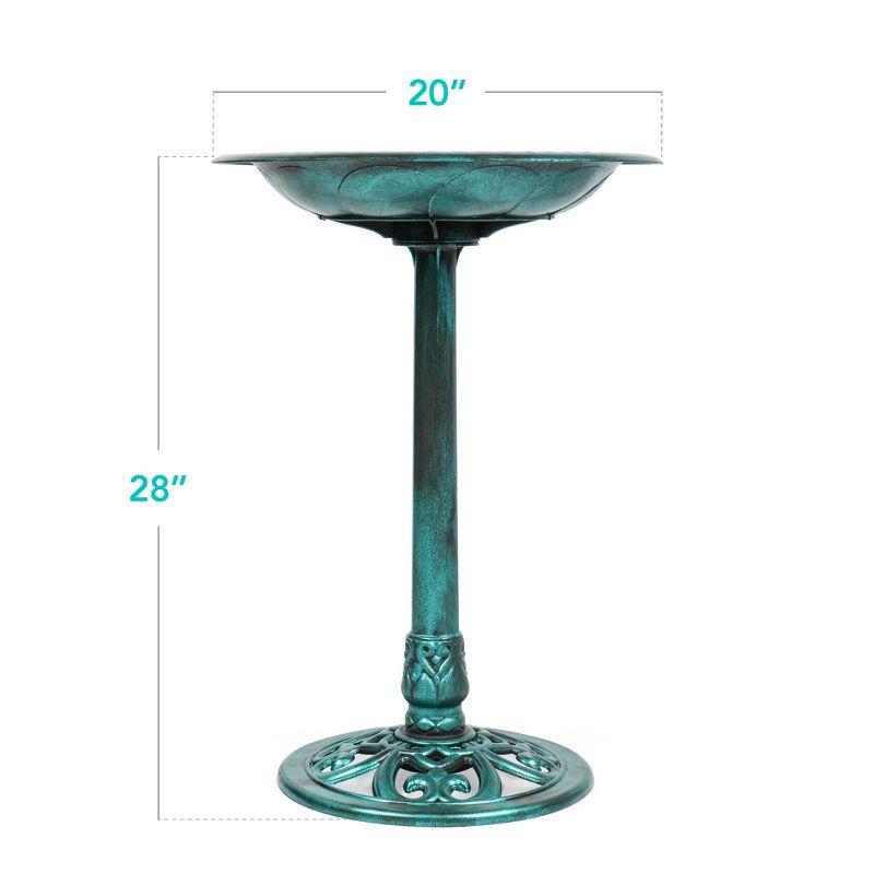 Green Antique Pedestal Bird Bath with Fleur-de-Lis Accents