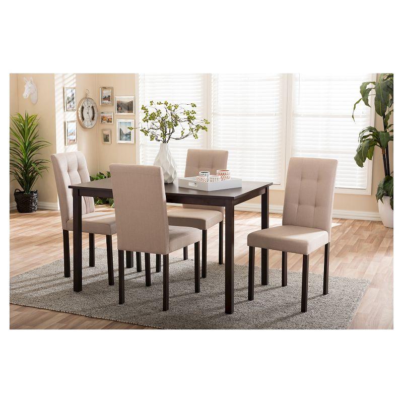 5pc Andrew Modern Fabric Upholstered Dining Set with Grid Tufting - Baxton Studio: Rubberwood, Seats 4
