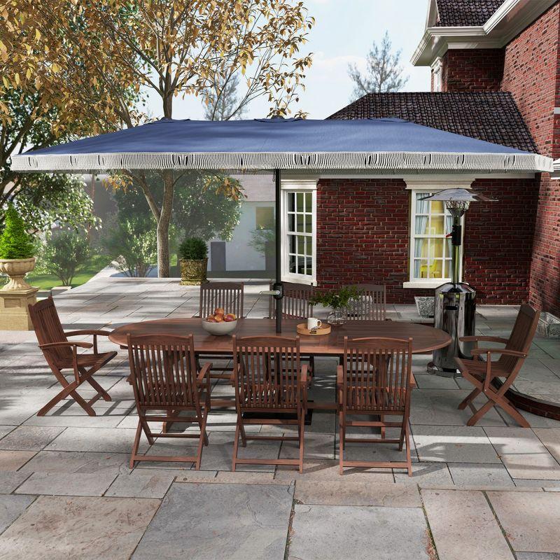 Outsunny 15ft Extra Large Patio Umbrella, UPF30+ Double-sided Rectangle Umbrella with Easy Crank Handle, 2 Vents for Garden Pool Lawn, Dark Blue