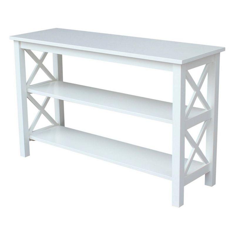 White Solid Wood Rectangular Console Table with Shelves