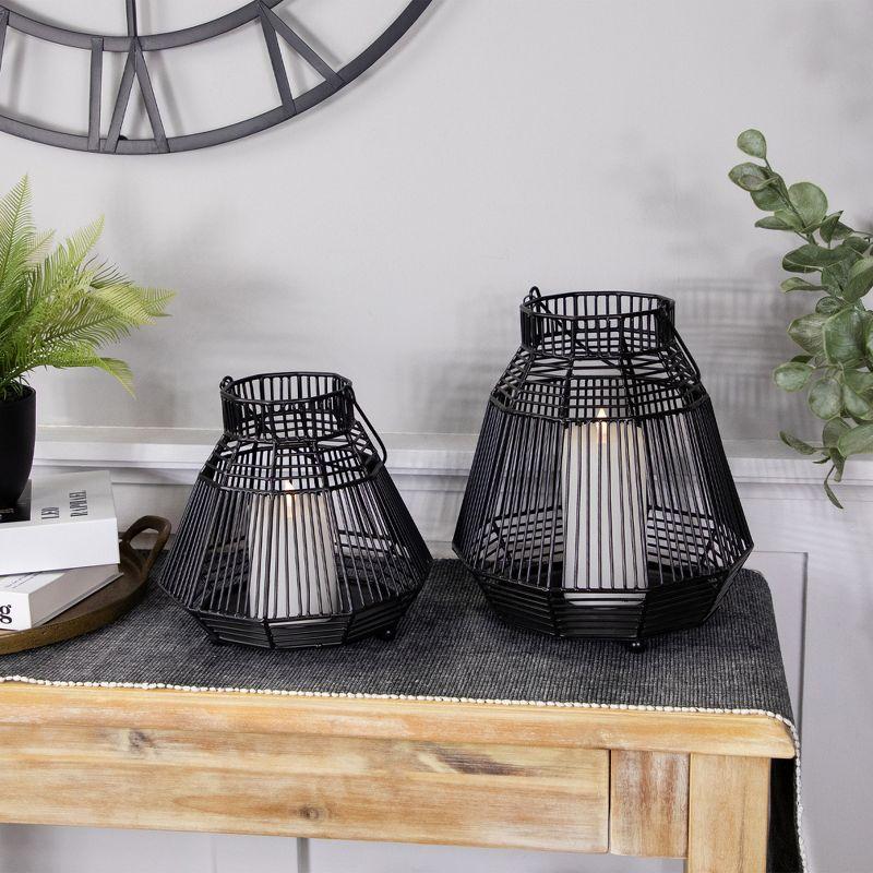Northlight Large Geometric Iron Hurricane Candle Lantern - 11.25" - Black