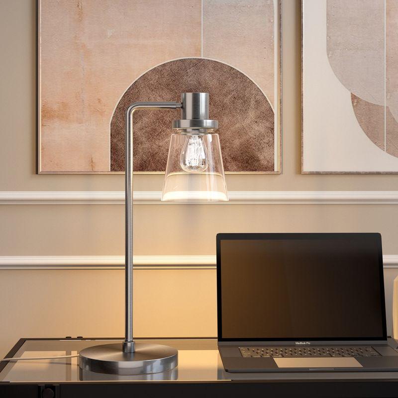 Brushed Nickel Adjustable Arc Table Lamp with Glass Shade