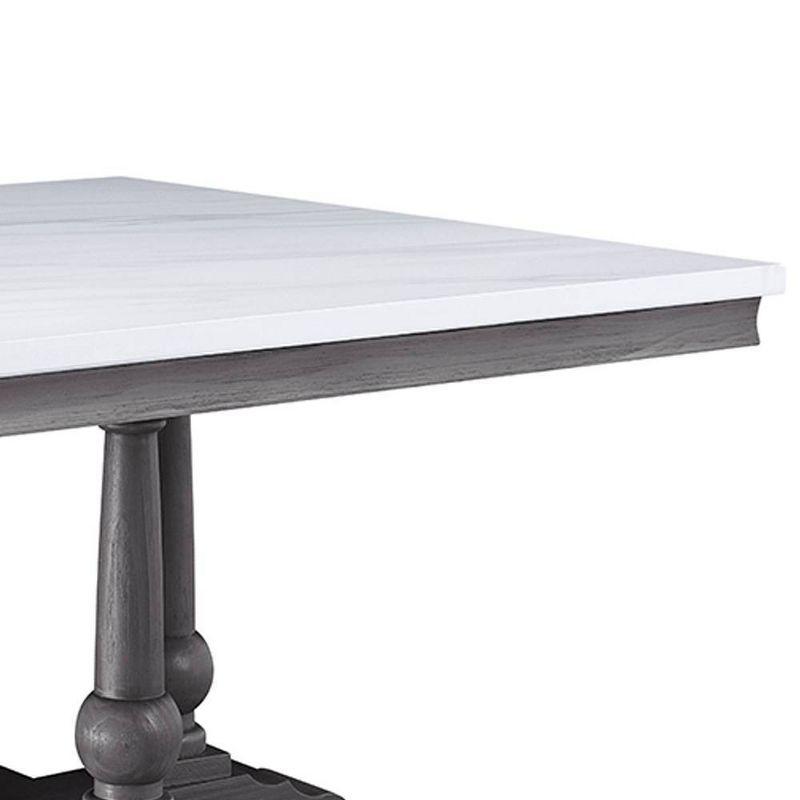 Transitional Gray Oak and White Marble Square Dining Table