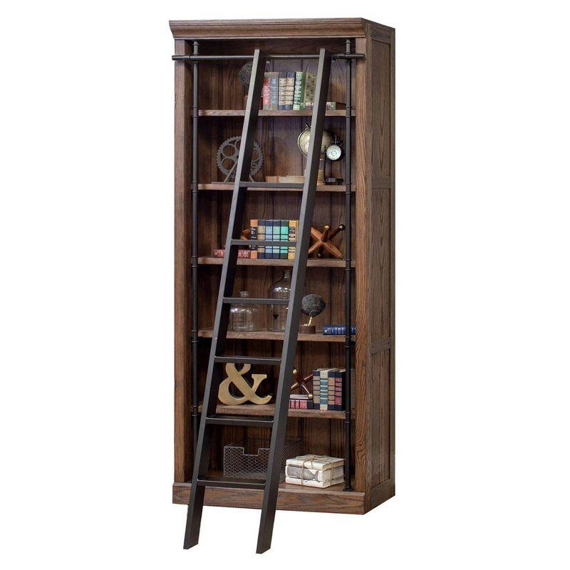 Martin Furniture 94" Avondale Tall Wood Bookcase Fully Assembled Brown: Stained Vertical Bookshelves with Metal Hardware