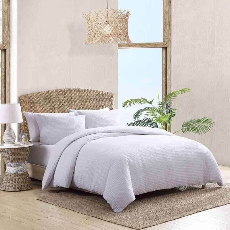 Tommy Bahama Basketweave Solid White Cotton Duvet Cover Set