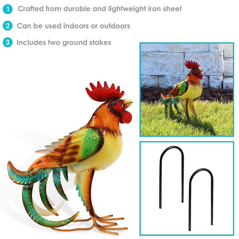 Sunnydaze Romeo the Rooster Metal Outdoor Statue - 16" – Red, Orange, Yellow, and Green