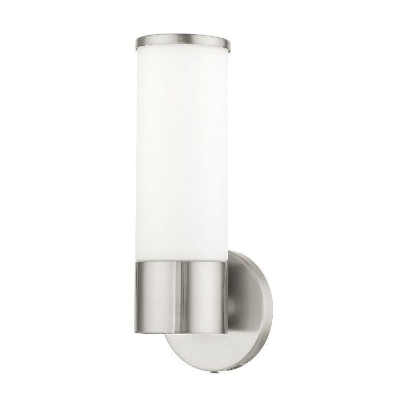 Sleek Urban Brushed Nickel 1-Light Sconce with Satin Opal White Glass