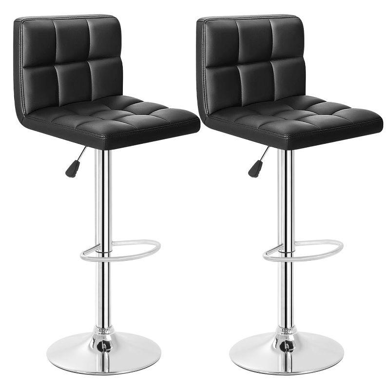 Adjustable Black Leather Swivel Bar Stools with Metal Base, Set of 2