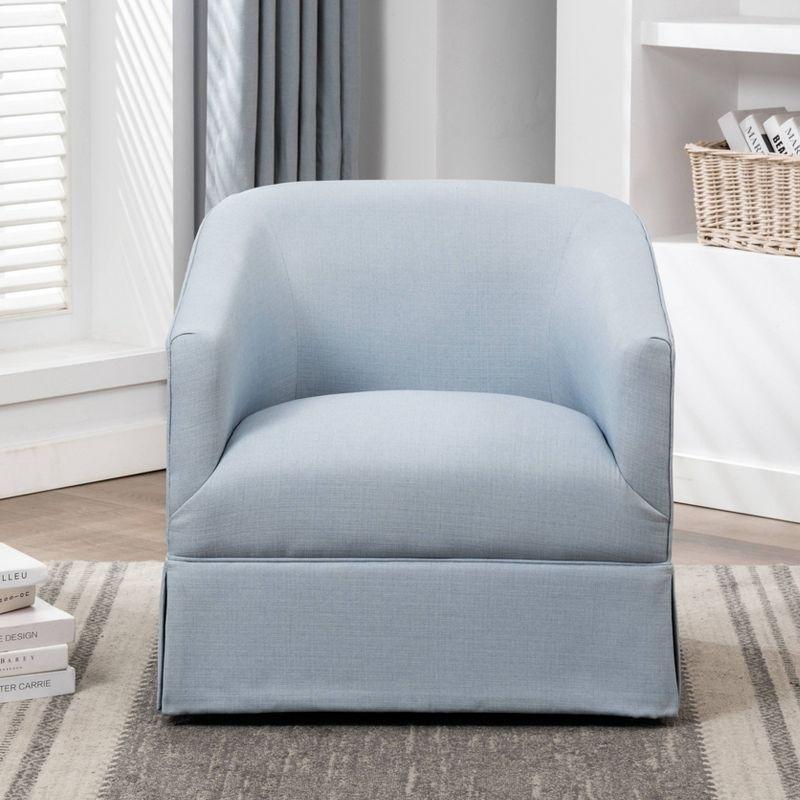 Sky Blue Barrel Swivel Accent Chair with Skirt