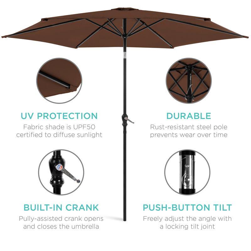 Best Choice Products 10ft Outdoor Steel Market Patio Umbrella w/ Crank, Tilt Push Button, 6 Ribs - Brown