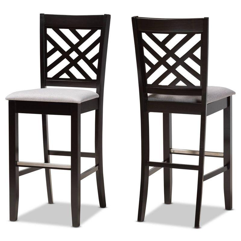 Espresso Brown and Grey Fabric Upholstered Barstool Set with Metal Accents