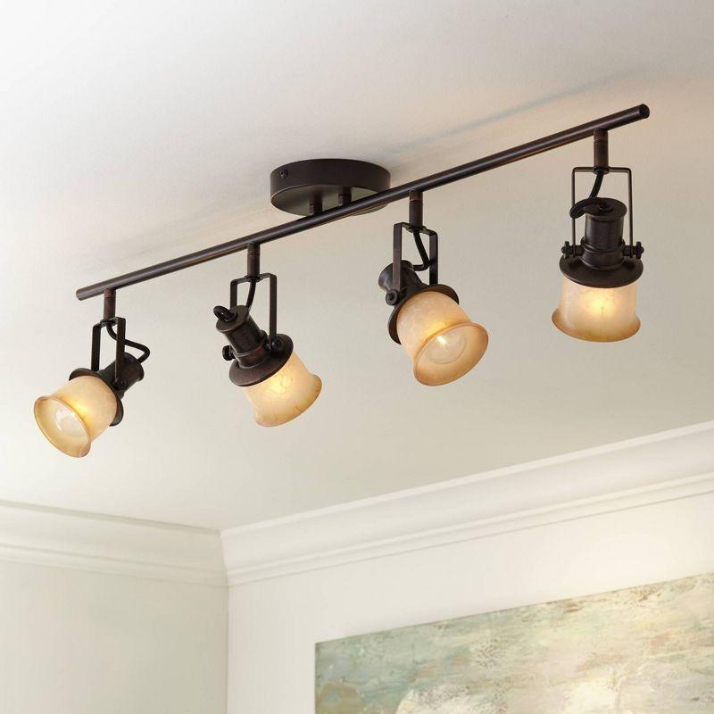 Pro Track 4-Head Ceiling or Wall Track Light Fixture Kit Spot Light Directional Brown Bronze Finish Amber Glass Traditional Kitchen Bathroom 34" Wide