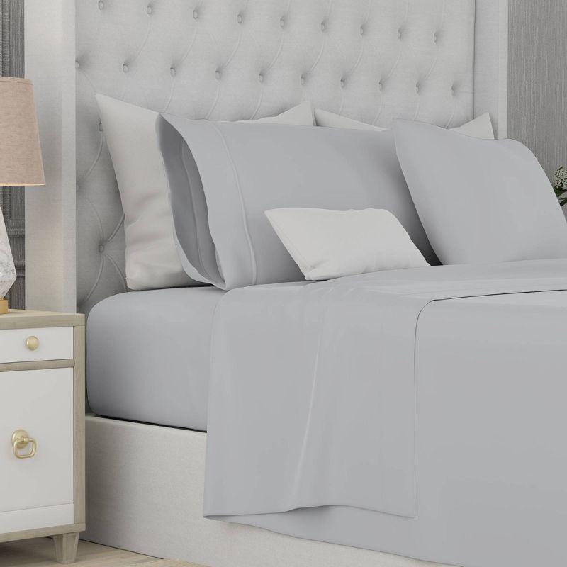 King 800 Thread Count Cotton Rich Sateen Sheet Set Light Gray - Color Sense