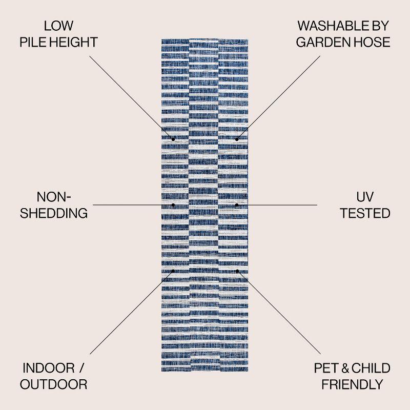 2'x8' Sukie Modern Offset Stripe Indoor/Outdoor Runner Rug, Blue/Ivory - JONATHAN Y