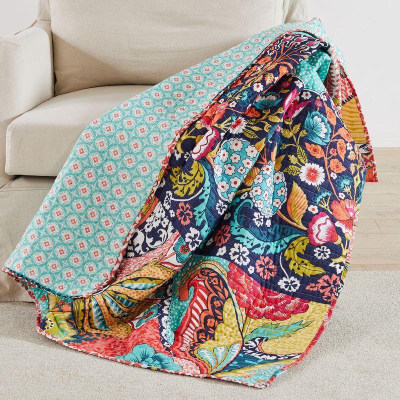 Exotic Bazaar Cotton Quilted Throw 50x60 in - Reversible, Colorful Medallion