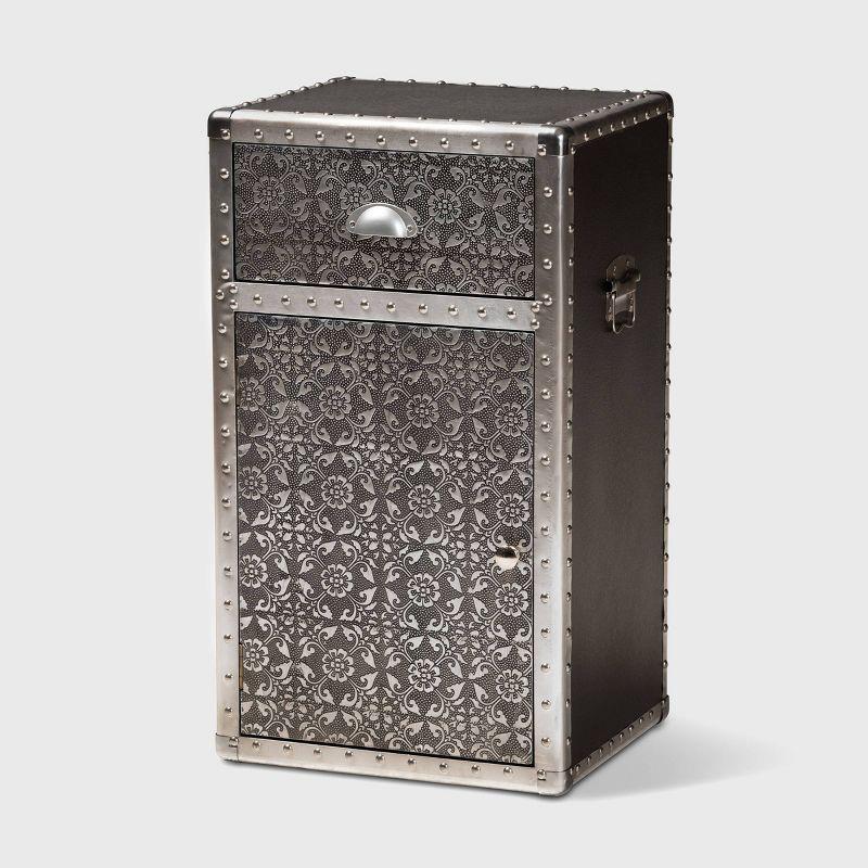 Cosette Metal Floral Accent Cabinet Silver - Baxton Studio: Universal Storage Footlocker, 28" High
