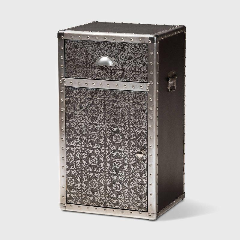 Cosette Silver Metal Floral Embossed Accent Cabinet