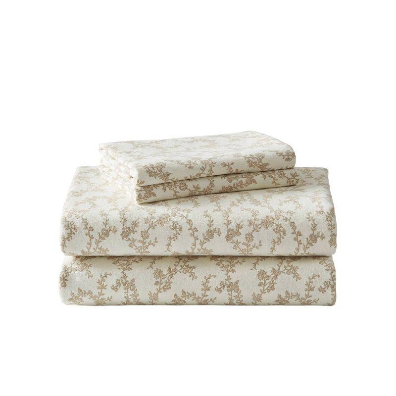 Laura Ashley Victoria Flannel Sheet Set Queen - Beige