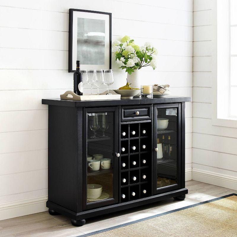 Crosley Alexandria Sliding Top Bar Cabinet Black: Rubberwood Construction, Wine & Glass Storage, Adjustable Shelves