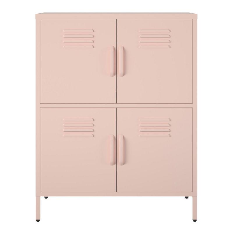 RealRooms Shadwick 4 Door Metal Locker Style Accent Storage Cabinet, Pale Pink
