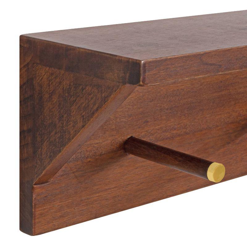 18"x5" Hinter Wood Shelf with Pegs Walnut Brown - Kate & Laurel All Things Decor: Midcentury Design, Gold Accents