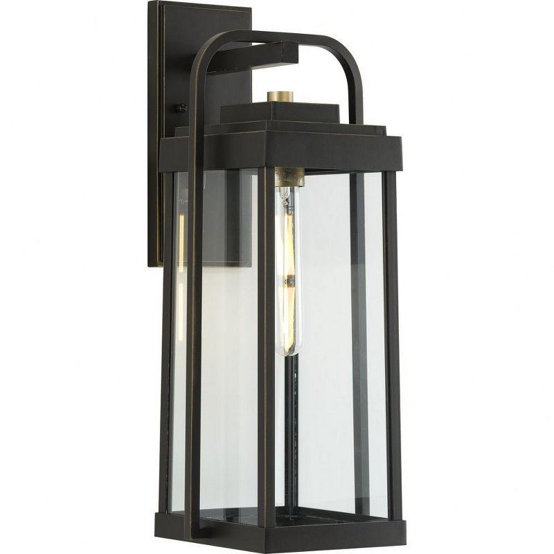 Progress Lighting, Walcott, 1-Light Outdoor Wall Lantern, Antique Bronze, Clear Glass Panels