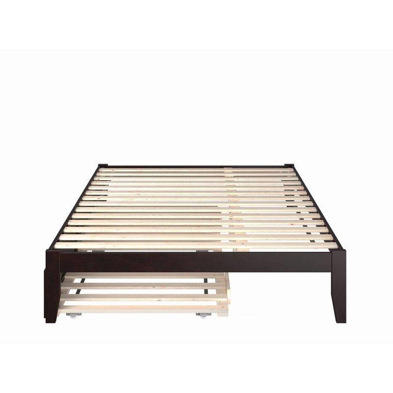 Espresso Queen Platform Bed with Upholstered Trundle and USB Charger