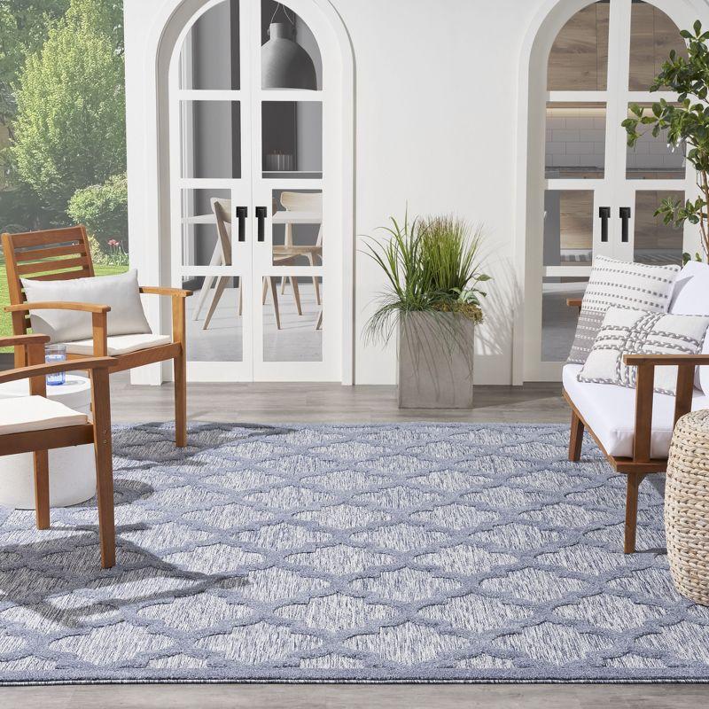 Denim Blue and White Synthetic Trellis Flat Woven Rug 7' x 10'